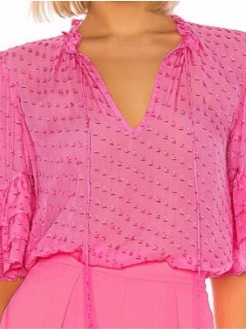 Alice + Olivia Hot Pink V-Neck Ruffle Sleeve Blouse Small